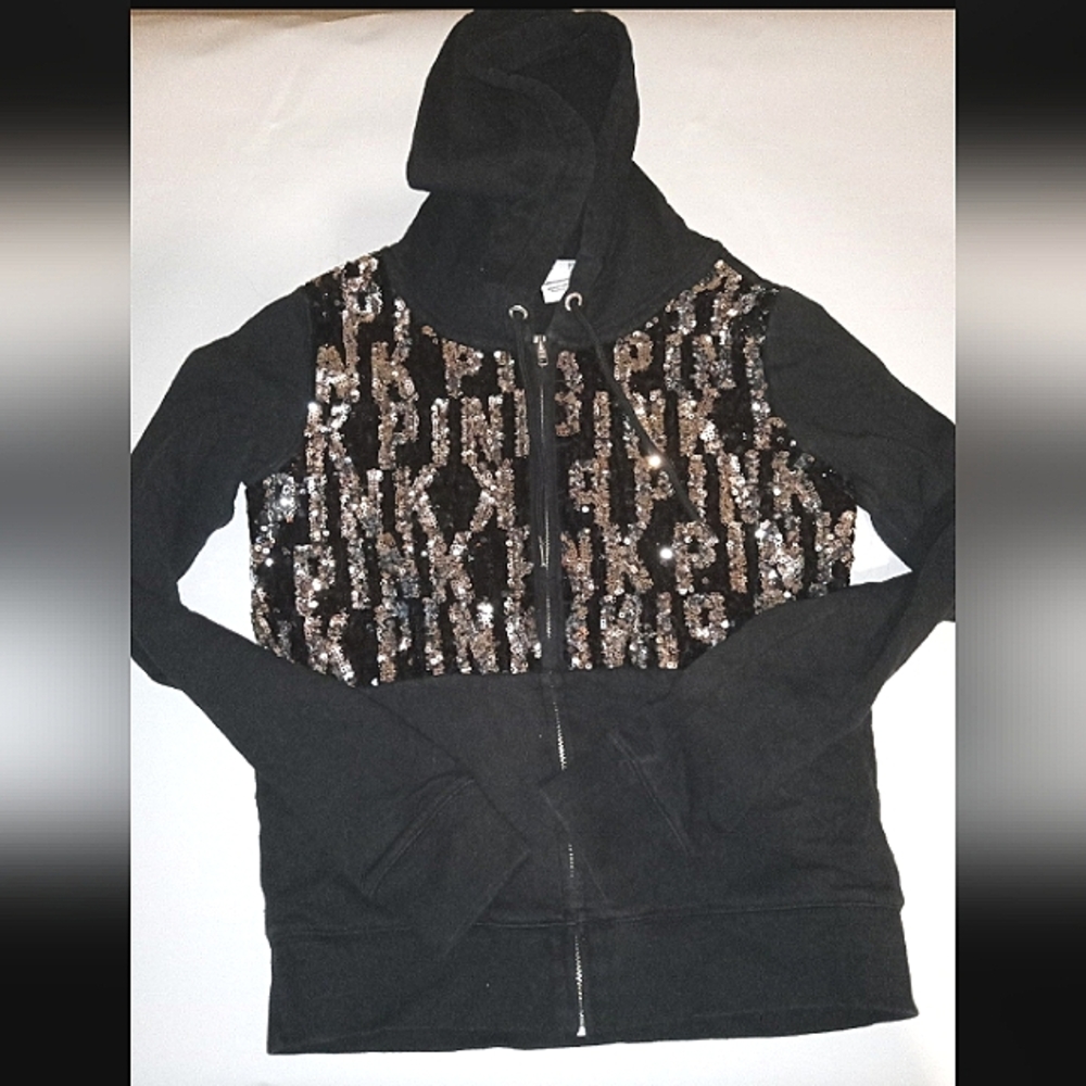Victoria's Secret PINK Bling Name Full Zip Hoodie Sweatshirt Size Small